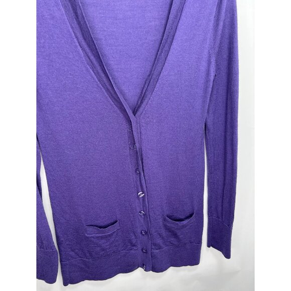 Halogen Cardigan Sweater Womens Medium M 100% Merino Wool Purple - Picture 2 of 7